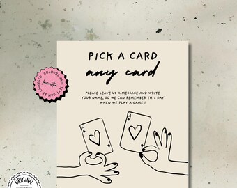 Pick a Card Wedding Sign, Playing Cards Guestbook Sign, Alternative Guest Book, Pick a Card Any Card, Hand Drawn Wedding Signs Template DIY