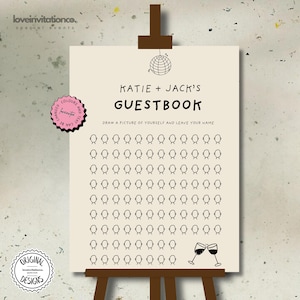 Drawing Guestbook Sign Template Wedding Guest Book Alternative Doodle Guest Book Instructions Interactive Guest Sign Draw your face Sign