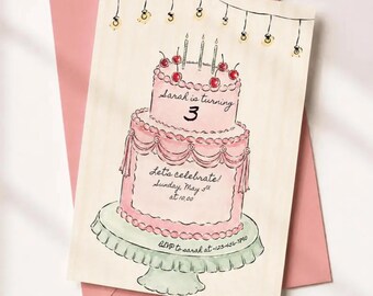 Einladungsvorlage für eine Kindergeburtstagsfeier, druckbare und bearbeitbare Einladung, handgezeichnete, einzigartige Einladungen für den 3. und 4. Geburtstag