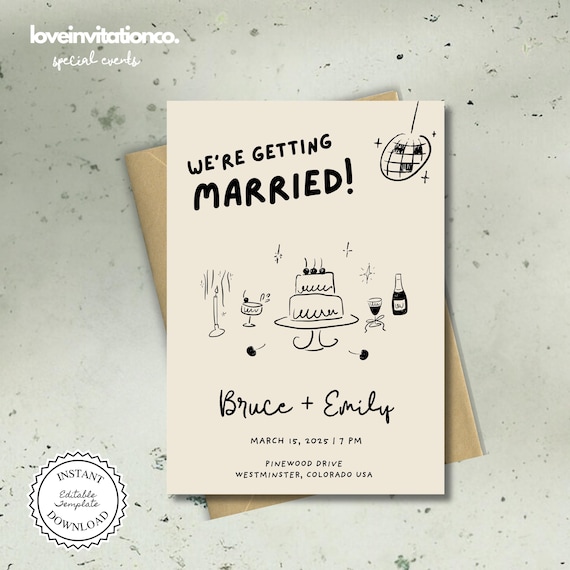 Editable Wedding Invitation Template Printable Invitation Digital Unique Invite Hand Drawn Invite Whimsical Invite Instant Download 2sd