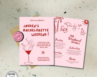 Hand Drawn Bachelorette Weekend Party Invitations Template Printable Unique Bachelorette Invite Editable Hens Party Itinerary Bachelorette