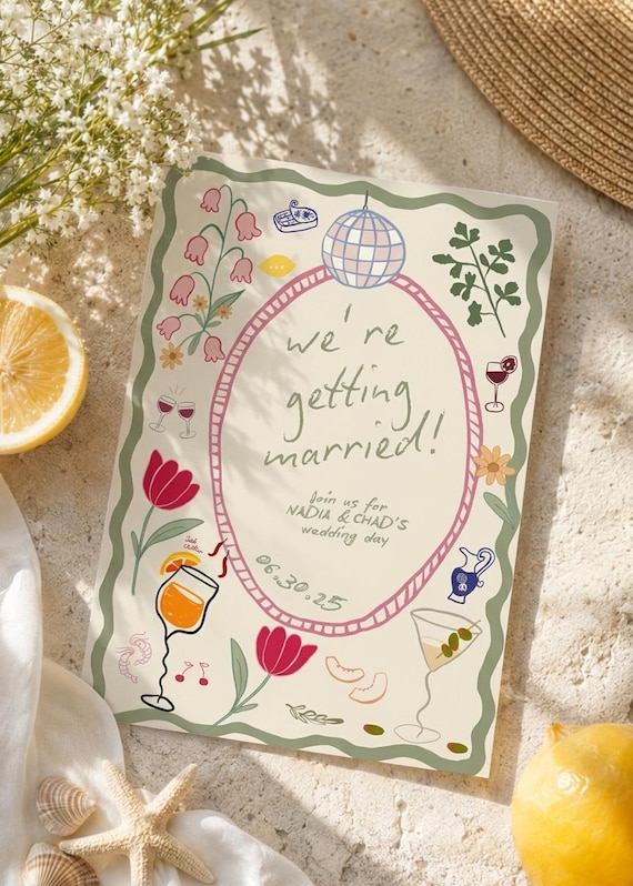 Editable Floral Wedding Invitation Template, Printable Invitation Suite, Unique Invite, Digital Boho Invitation, Whimsical Invitations 05