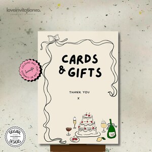 Modelo de placa de presente e cartão desenhado à mão para casamento, modelo ilustrado de placa de presente e cartão para noivos rabiscando, modelo de placa de mesa para presente de casamento p5