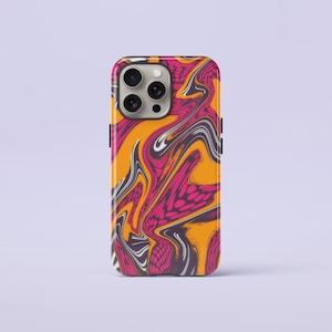 Neonoranje zomer korrelige vloeibare abstracte kunst zomer telefoonhoesje iPhone 16 Pro Max Plus 15 14 Pro Max 13 12 11 Pro Max 8 stoer hoesje cadeau