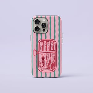 Sardine iPhone Case Retro Tinned Fish La Dolce Vita Preppy Summer iPhone Case Phone Case, iPhone 16 15 14 13 12 11 Pro Max 8 Cases