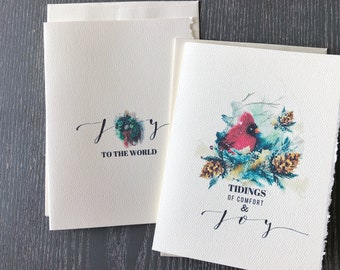 Christmas Cards Set of 10 With Envelopes, Watercolor Holiday cards, Greeting Cards for New Year, Holiday greeting Cards, Christmas cards