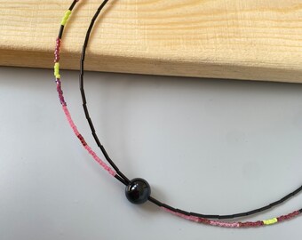 Colorido collar de doble hebra con piedra de ónix - joyería de cuentas Miyuki de 16", regalo perfecto para ella