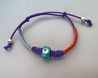 Evil Eye Cotton Thread Bracelet with Macrame Detailing, Spiritual Protection, Thoughtful Friendship Gift