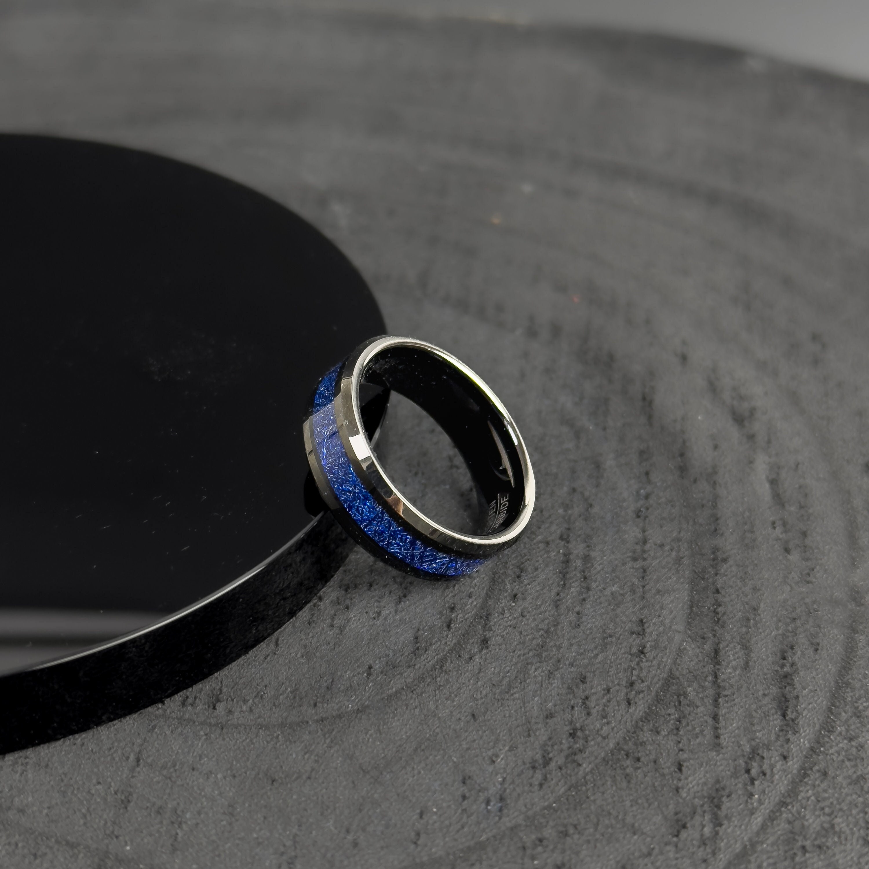 Blue Inlay Tungsten Ring: 8mm Unisex Wedding Band