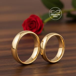 14K Polished Gold Men&#39;s Wedding Band, Tungsten Ring,  Promise Ring, Engagement Gift