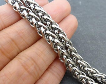 Silver Wheat Chain Necklace, Mens Stainless Steel Wheat Chain, Silver Braided Chain