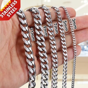 Silver Chain Necklace, Silver Stainless Steel Cuban Chain Necklace, Men&#39;s and Women Waterproof Trendy Necklace, Women Chain Necklace
