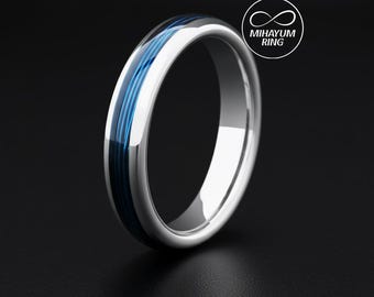 Silver Fishing Line Men's Wedding Band - 4mm Silver Tungsten Outdoorsman Ring