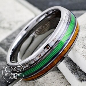 Forest Green Titanium Fishing Line Ring Custom Made Bands Fly