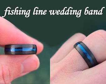 7mm Mens Wedding Band, Mens Fishing Ring, Fisherman Wedding Band, Fishing Line Wedding Band