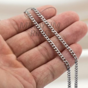 3mm Silver Cuban Chain, Thin Mens Chain Necklace, Mens Chain, Chains for Men Silver, Mens Cuban Stainless Steel Necklace, Minimalist Chain