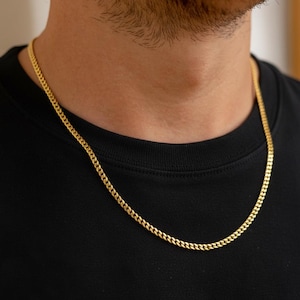 3mm Gold Cuban Chain, Thin Mens Chain Necklace, Mens Chain, Chains for Men Gold, Mens Cuban Stainless Steel Necklace, Minimalist Chain
