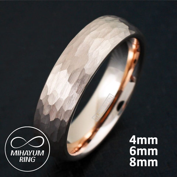 Hammered Rose Gold Wedding Band | Hammered Brushed Tungsten Band | Rose Gold hammered Ring | Faceted Ring | Wedding Band | Brushed Mens Ring