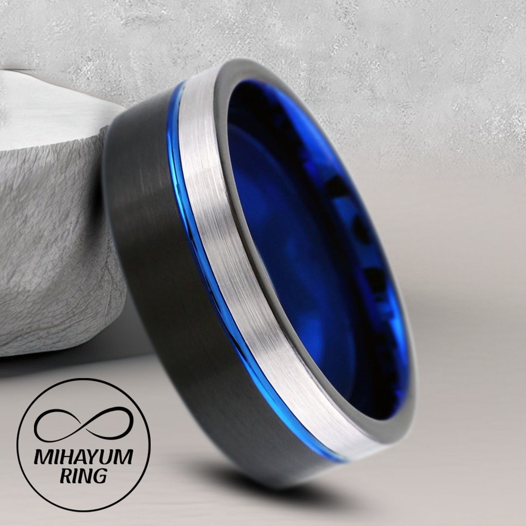 Blue Line Rings For Men Thin Blue Line Ring Tungsten Carbide Ring Men's Wedding Band Men's ...
