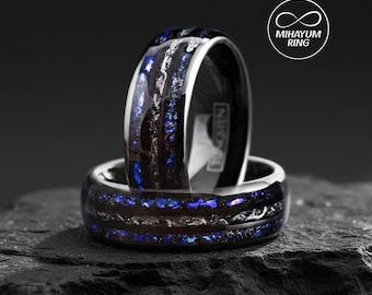 Mens Wedding Band, The Galaxy Meteorite Band, Blue Sandstone Ring, Nebula Ring