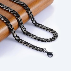 Black Cuban Link Chain | Black Stainless Steel Curb Cuban Link Chain Necklace | Black Necklace For Men and Women  | Gift For Him
