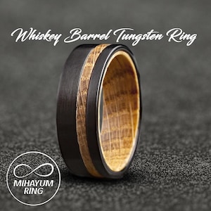 Whiskey Barrel Ring Men, Men Tungsten Wedding Band, Wood Ring, Matte Brushed Black Ring, Wood Men&#39;s Wedding Band Ring, Birthday Anniversary