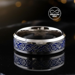 Celtic Dragon Ring, Silver Celtic Ring, Celtic Dragon Band Women, Celtic Ring Women, Tungsten Dragon Ring