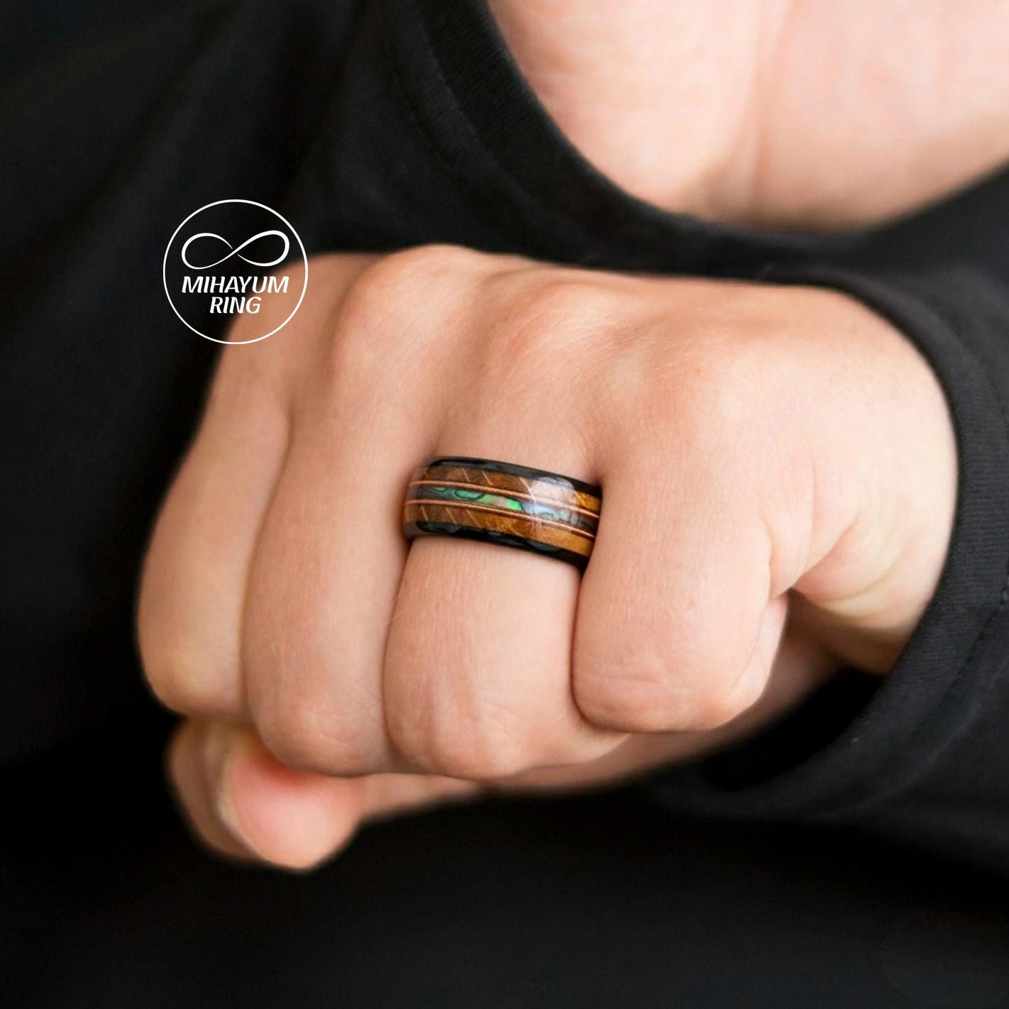 Matching Barrel Rings Mens Wedding Band, Whiskey Barrel Guitar String Ring, Abalone Shell ...
