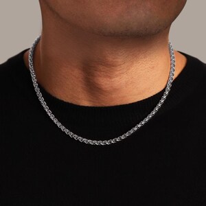 Silver Wheat Braided Chain Bracelet Necklace, 316L Stainless Steel Necklace, Braided Wheat Chain Silver Men Women Necklace, Chain for Men