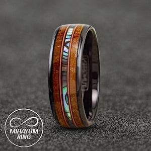 Whiskey Barrel Guitar String Ring, Guitar Strings & Abalone Shell Inlay, Couples Promise Rings, Matching Rings, Wedding Band Guitar String