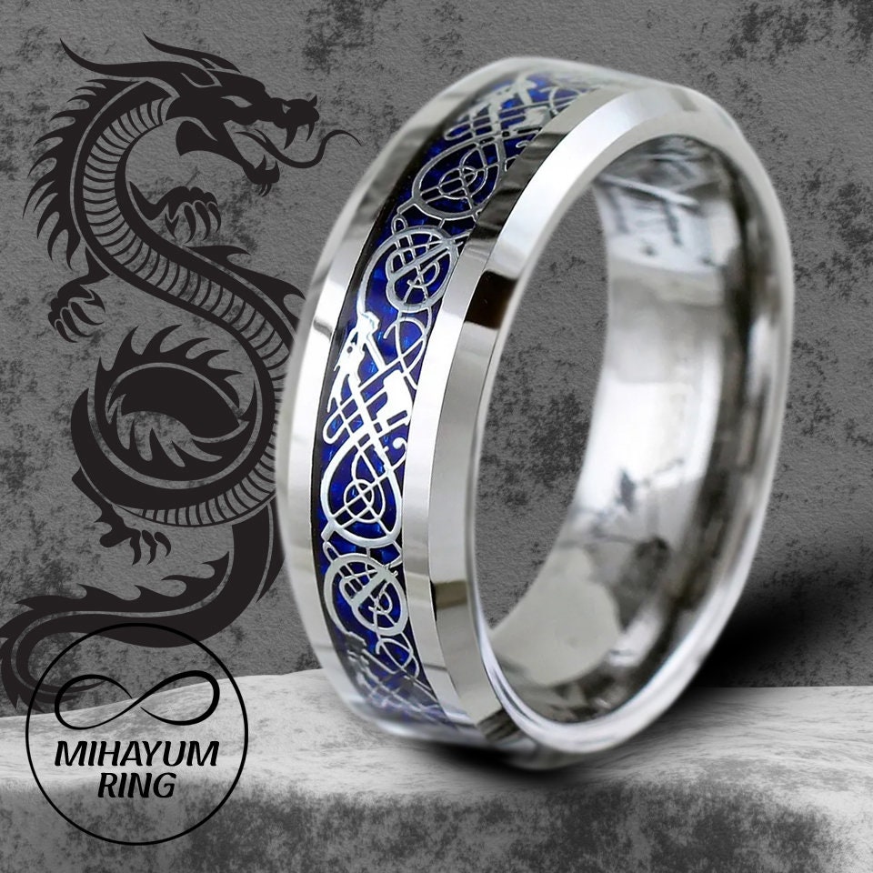 Blue celtic dragon ring discount