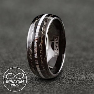 Deer Antler Mens Rings, Mens Meteorite Wedding Ring, Meteorite Wedding Band for Men, Antler Rings for Men, Meteorite Ring Men, 8mm