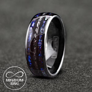 Nebula Ring, Galaxy Ring for Male, Blue Opal Meteorite Ring, Men Nebula Wedding Ring, Nebula Ring, Meteorite Space Galaxy Wedding Band