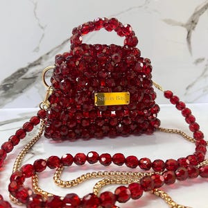 Bolso de mano con cuentas de cristal rojo, bolso rojo con asa superior, bolso rojo para eventos, bolso de novia para bodas, bolso cruzado de lujo, bolso de hombro vintage.