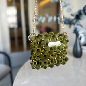 Sac en velours vert, Sac vert, Pochette verte pour femme, Cartable de luxe, Mini sac esthétique, Sac bandoulière vert