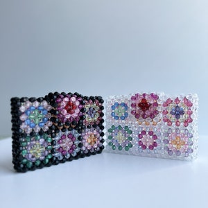 Cartera de cuentas cuadradas de abuela, bolso de noche con cuentas de cristal, bolso de cuentas estilo bohemio, bolso de mano con estampado, bolso de mano con cuentas de arcoíris, monedero colorido
