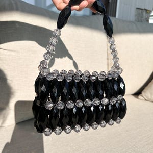 Schwarze Perlen Abendtasche: Handgemachte Kristall Abendtasche