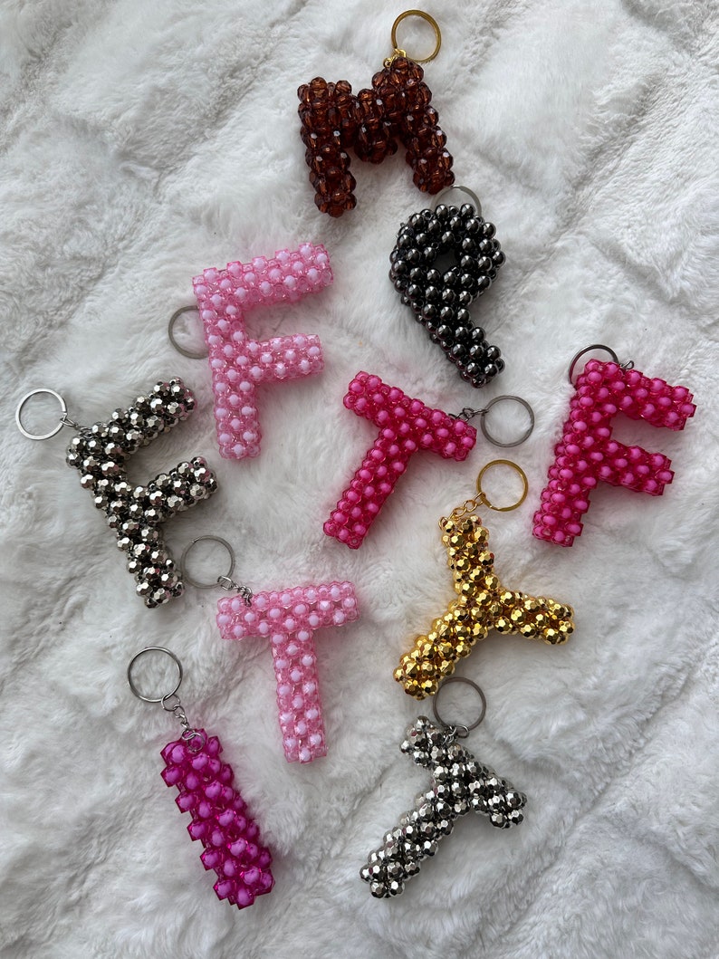 Personalized Beaded Initial Keychain: Colorful Letter Keyring Gift - Etsy