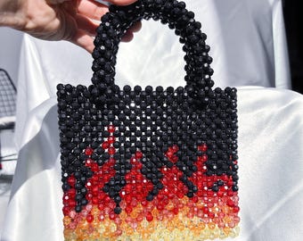 Flame Beaded Bag: Fire Color Crystal Handbag