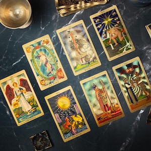 Baraja de Tarot Golden Glow con guía, Tarot para principiantes, Cartas de Tarot únicas, Baraja de Tarot clásica de 78 cartas, Tarot independiente, Tarot original