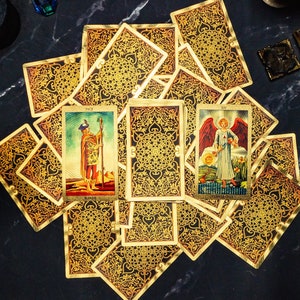 Gold Foil Tarot Deck 78 Cards, Gift Tarot Cards, Rider Waite Tarot, Beginner Tarot with Guidebook, Original Tarot, Witchy Gift for Women
