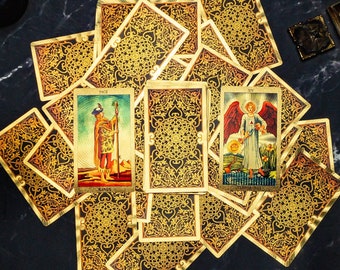 Gold Foil Tarot Deck 78 Cards, Gift Tarot Cards, Rider Waite Tarot, Beginner Tarot with Guidebook, Original Tarot, Witchy Gift for Women