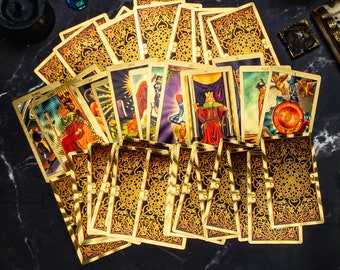 Flame Gold Tarot Deck with Book, 78 Tarot Cards for Love and Relationship Tarot Readings, Affirmations Tarot for Beginners, Spiritual Gift