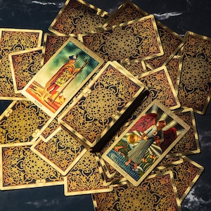Gold Tarot Cards Deck, Tarot with Guidebook, Rider Waite Tarot, Tarot Beautiful, Unique Tarot Deck, Beginner Tarot, Witchy Tarot Gift Set