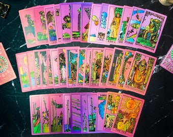 Girly Tarot Deck, Holographic Tarot Deck, Purple Witchy Tarot Cards with Guidebook, Lesbian Tarot, Sun Tarot, tarot deck gift