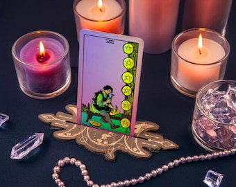 Celestial Altar Tarot Moon Stand, Single Tarot Card Holder, Oracle & Affirmation Card Holder, Divination Display, Witch Altar Gift Idea