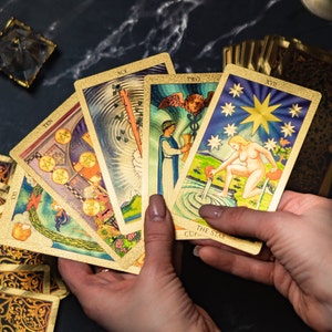 Golden Foil Tarot, 78 Classic Tarot Card Deck with Guidebook, Cute Tarot Deck, Unique Tarot Card Deck, Vintage Tarot Deck, Gifts for Her