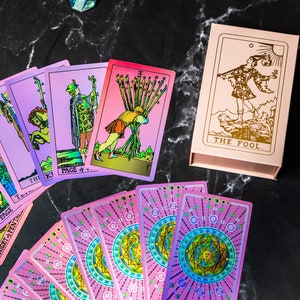 Stars Sign Pink Tarot Cards with Guide Book – 78-Card Occult Tarot Deck for Beginners, Holographic Foil Spiritual Gift