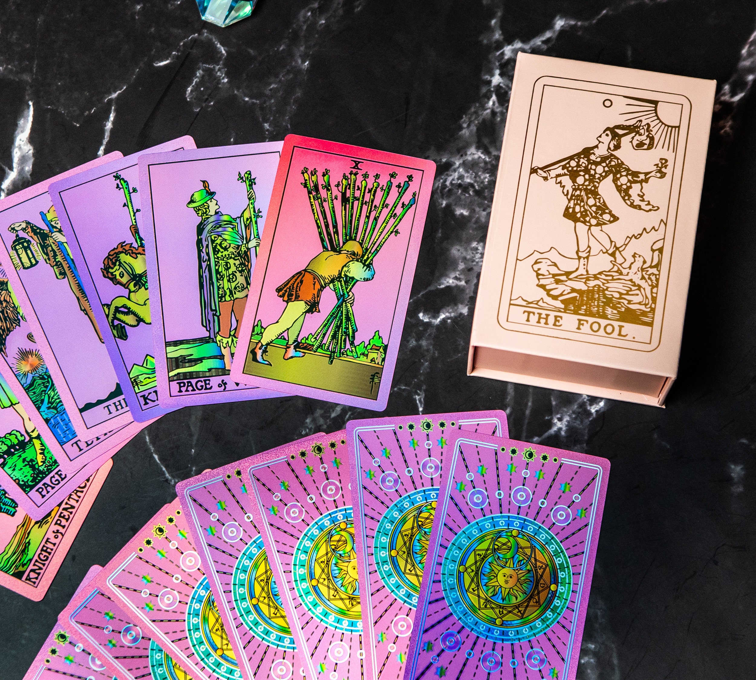 Girly Tarot Deck, Holographic Tarot Deck, Purple Witchy