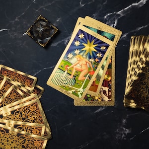 Gold Foil Tarot Deck, Rider Waite Tarot Cards Deck, Cute Tarot with Guidebook, Glam Tarot Cards, Glossy Tarot Deck, Beginner Tarot in Box